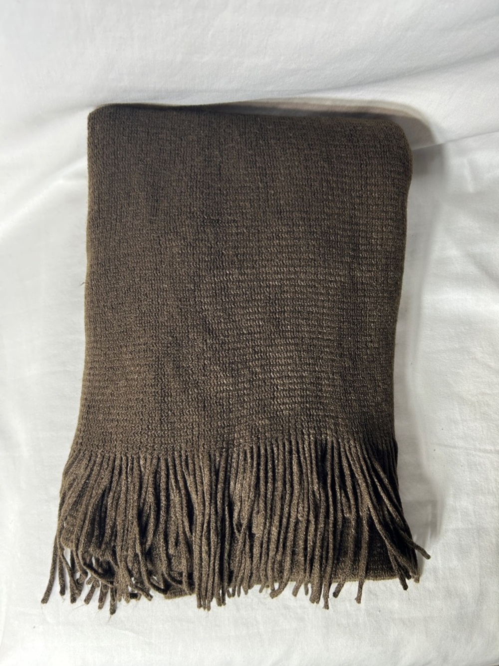 Classic Brown Fringed Blanket Scarf Wrap, 80” X 24”